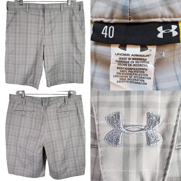 Under Armour Other - Under Armour UA Shorts Men's Size 40 Gray Plaid Chino Golf Performance Stretch